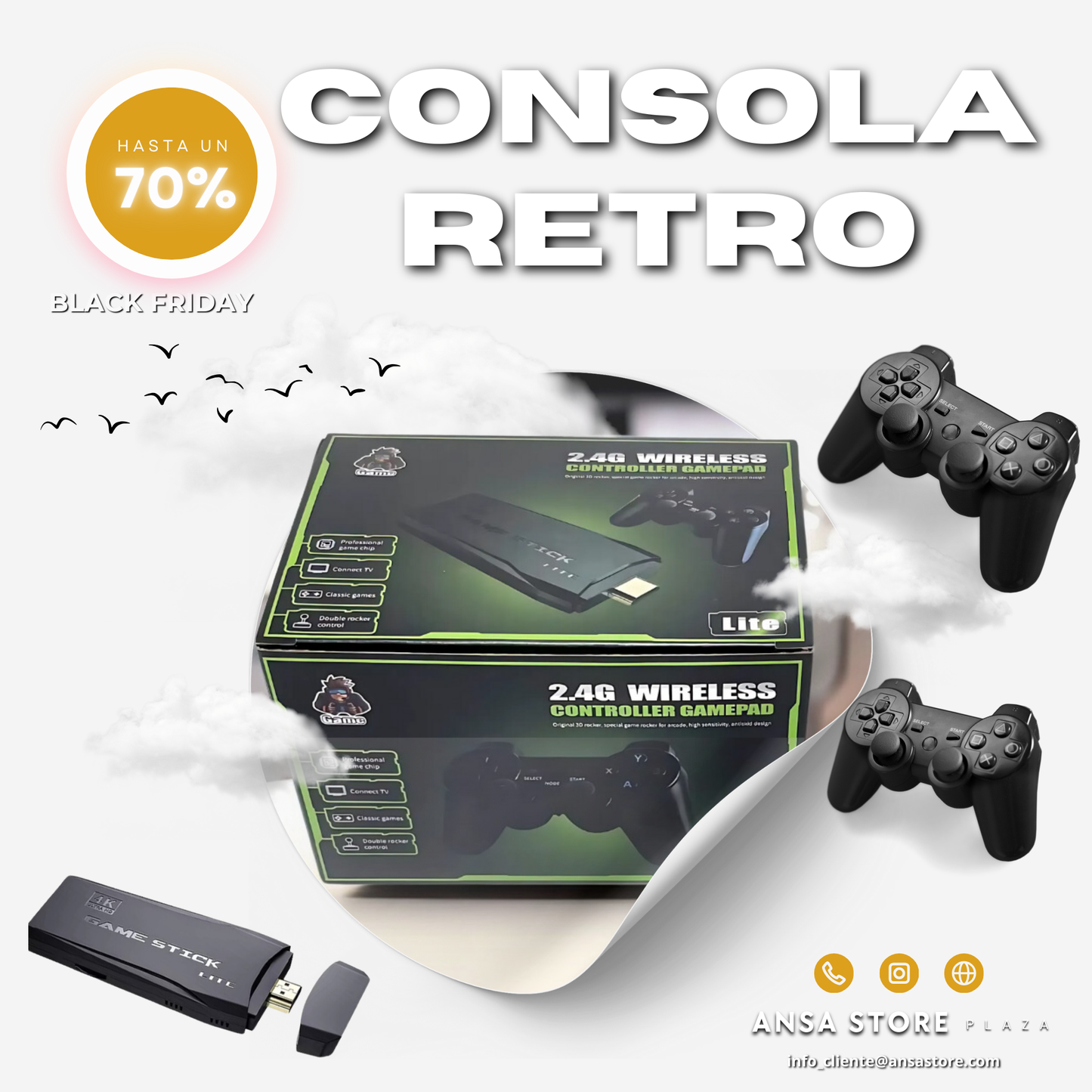 CONSOLA RETRO GAME STICK 4k + 2 controles inalámbricos