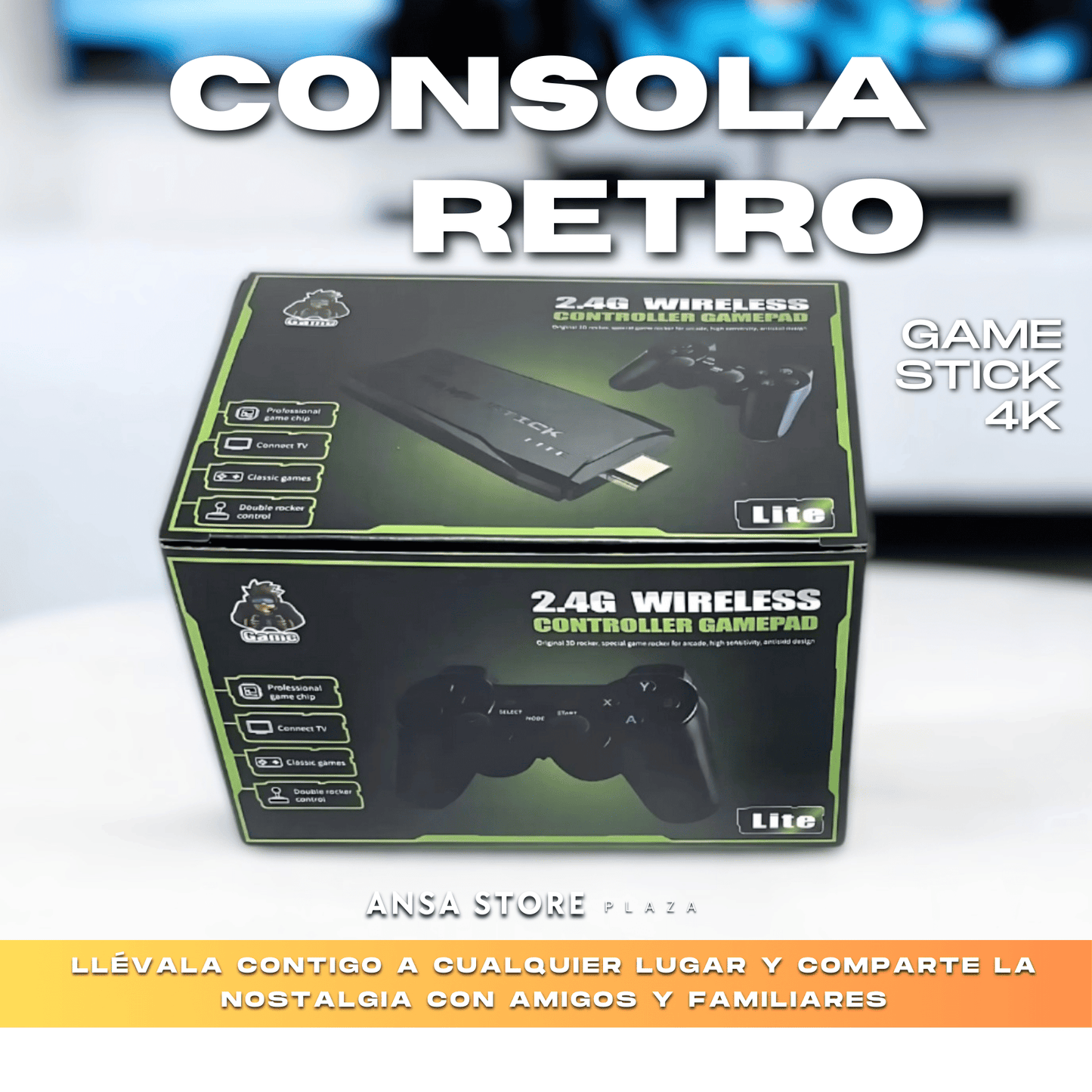 CONSOLA RETRO GAME STICK 4k + 2 controles inalámbricos